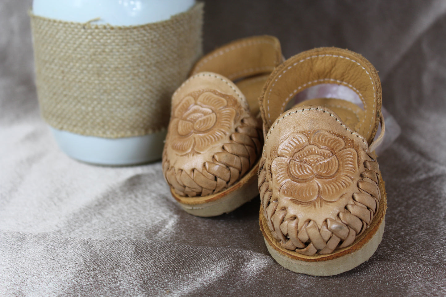 Kids & Baby cinceleado tan Bow Lace Up Mexican Huaraches Sandals