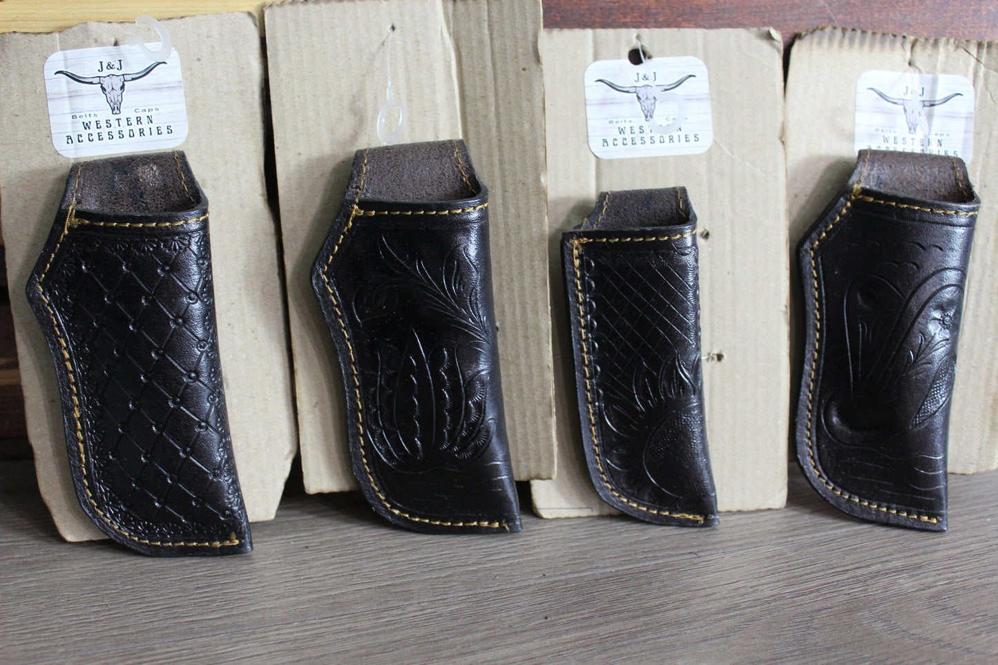 Black Leather Sheath Hand Toodled Knife Holster, Funda de Navaja Cincelado