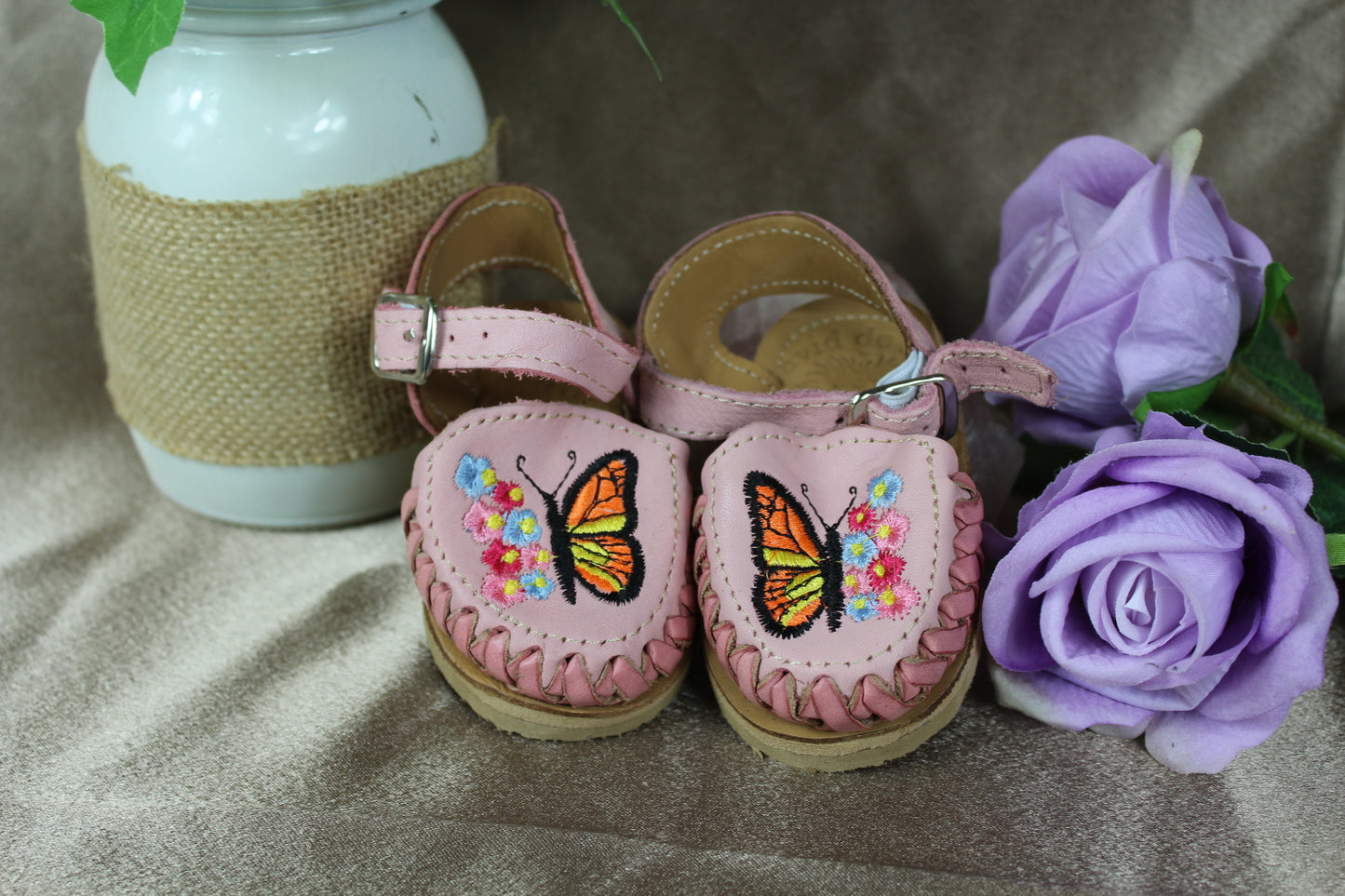 Kids & Baby Pink Butterfly Ankle Strap Mexican Huaraches Sandals