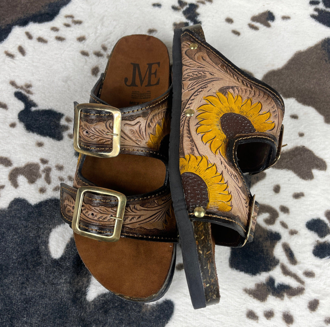 Beautiful handmade hand tooled leather double strap sandals - Size 10US models