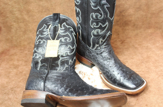 Genuine Western ostish leather cowboy boots, black, size 9.5 US. USA.