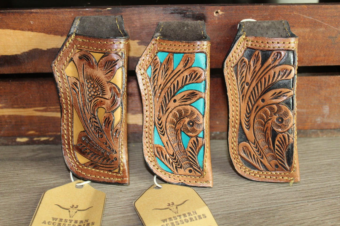 Brown Leather Sheath Hand Toodled Knife Holster, Funda de Navaja Cincelado