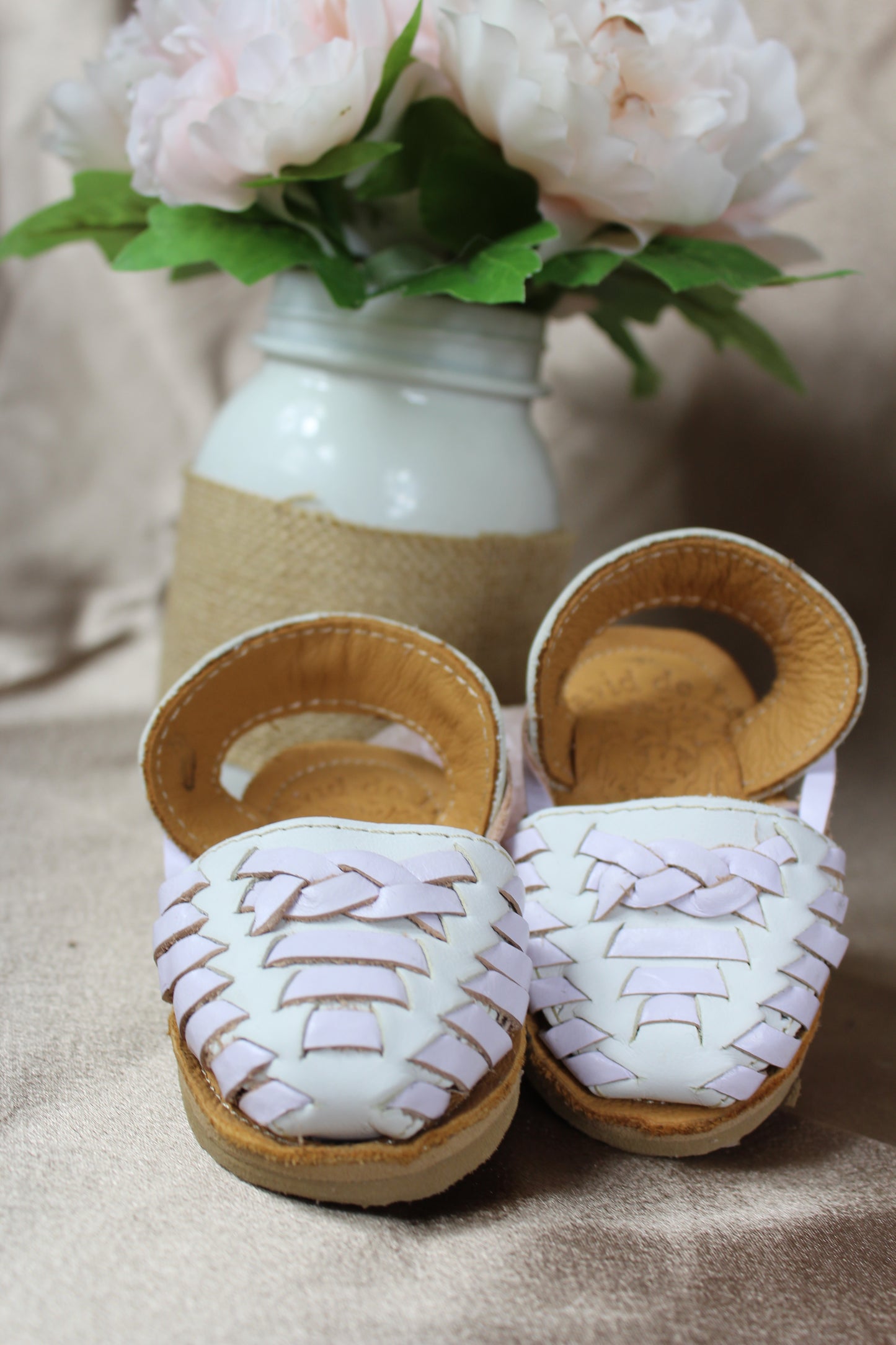 Youth Kids & Baby White Woven Lace Up Mexican Leather Huaraches