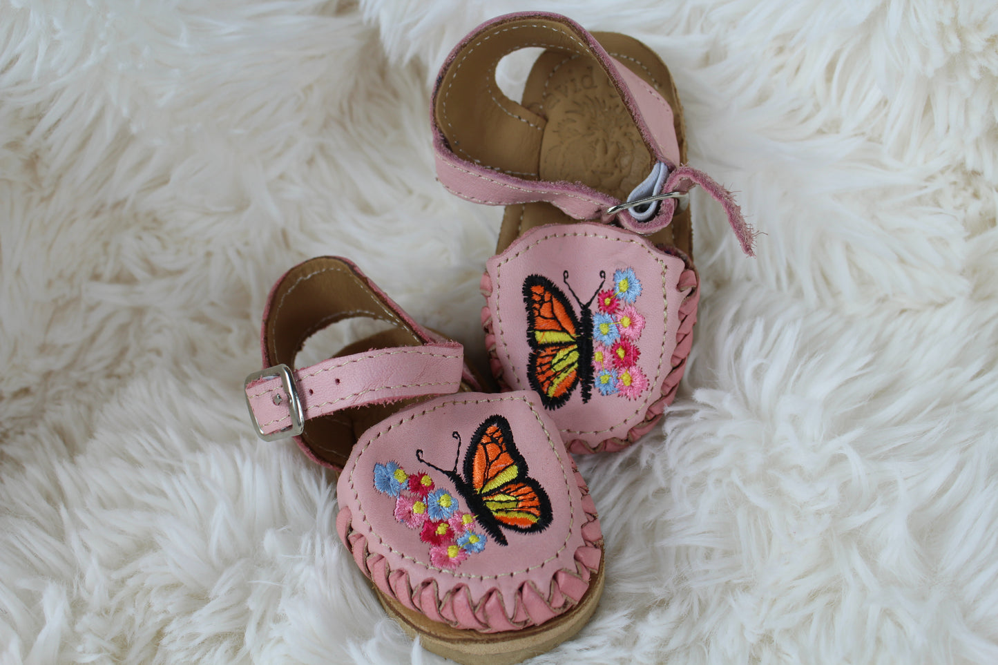 Kids & Baby Pink Butterfly Ankle Strap Mexican Huaraches Sandals