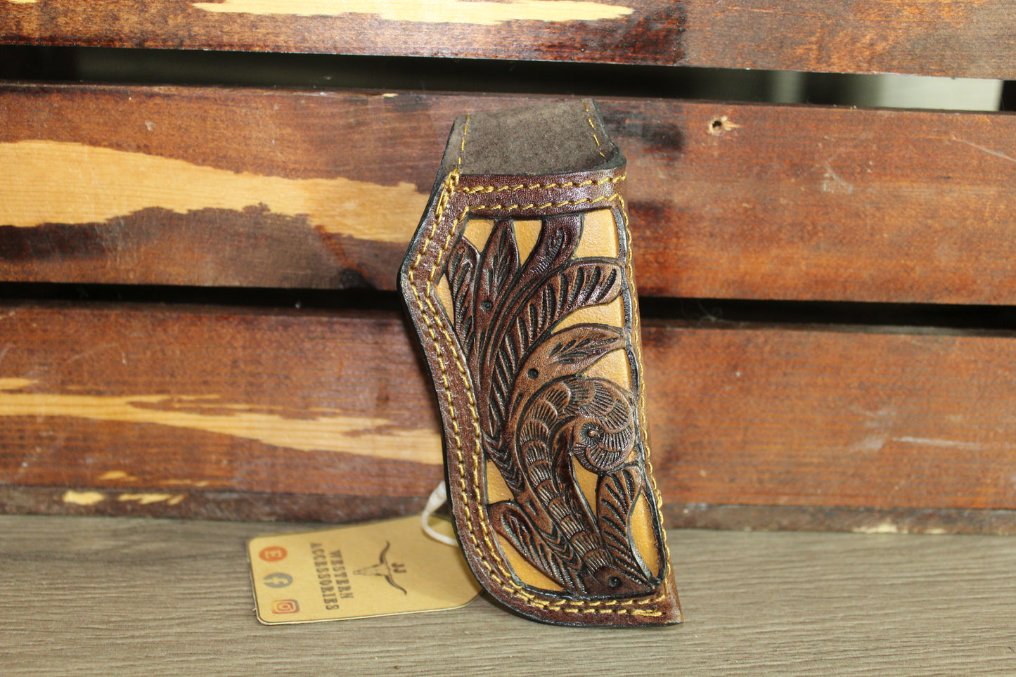 Brown Leather Sheath Hand Toodled Knife Holster, Funda de Navaja Cincelado