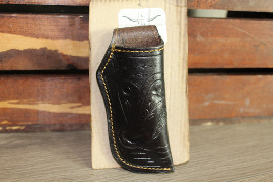 Black Leather Sheath Hand Toodled Knife Holster, Funda de Navaja Cincelado