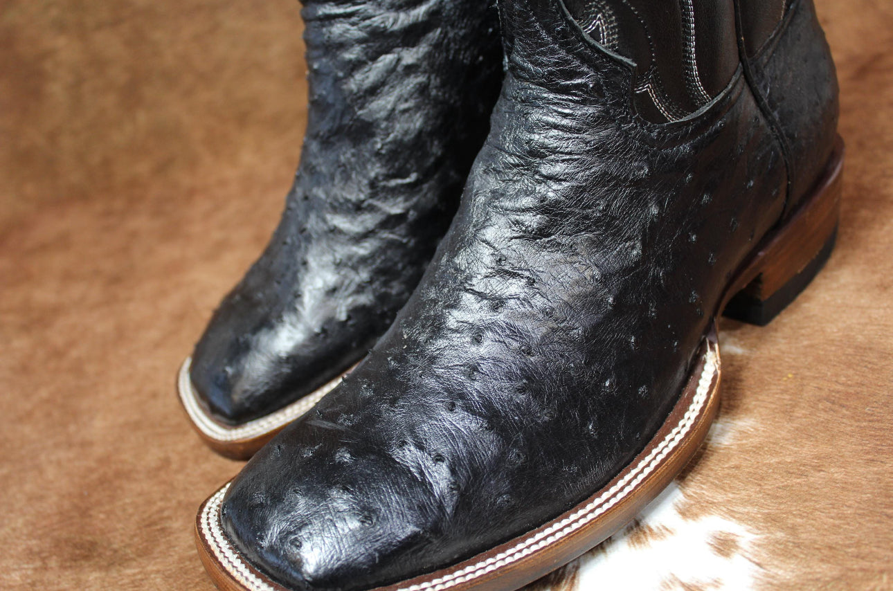 Genuine Western ostish leather cowboy boots, black, size 9.5 US. USA.