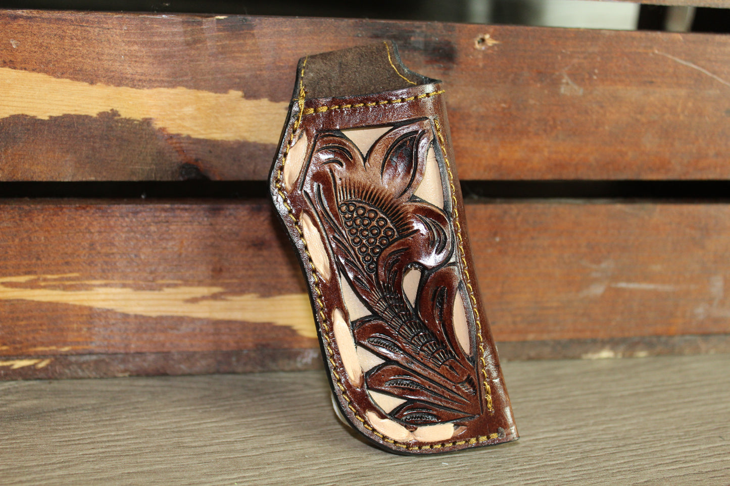 Brown Leather Sheath Hand Toodled Knife Holster, Funda de Navaja Cincelado
