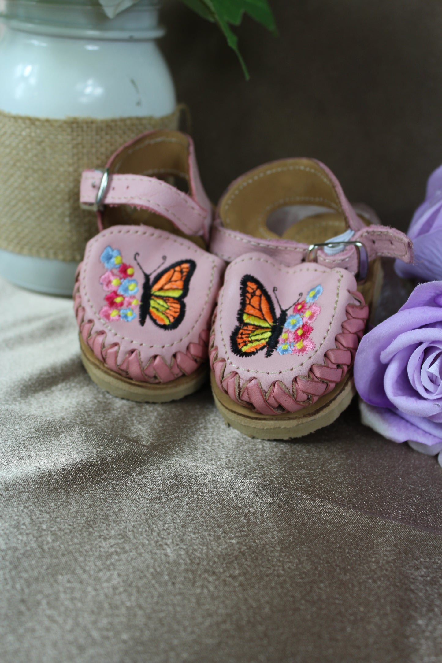 Kids & Baby Pink Butterfly Ankle Strap Mexican Huaraches Sandals