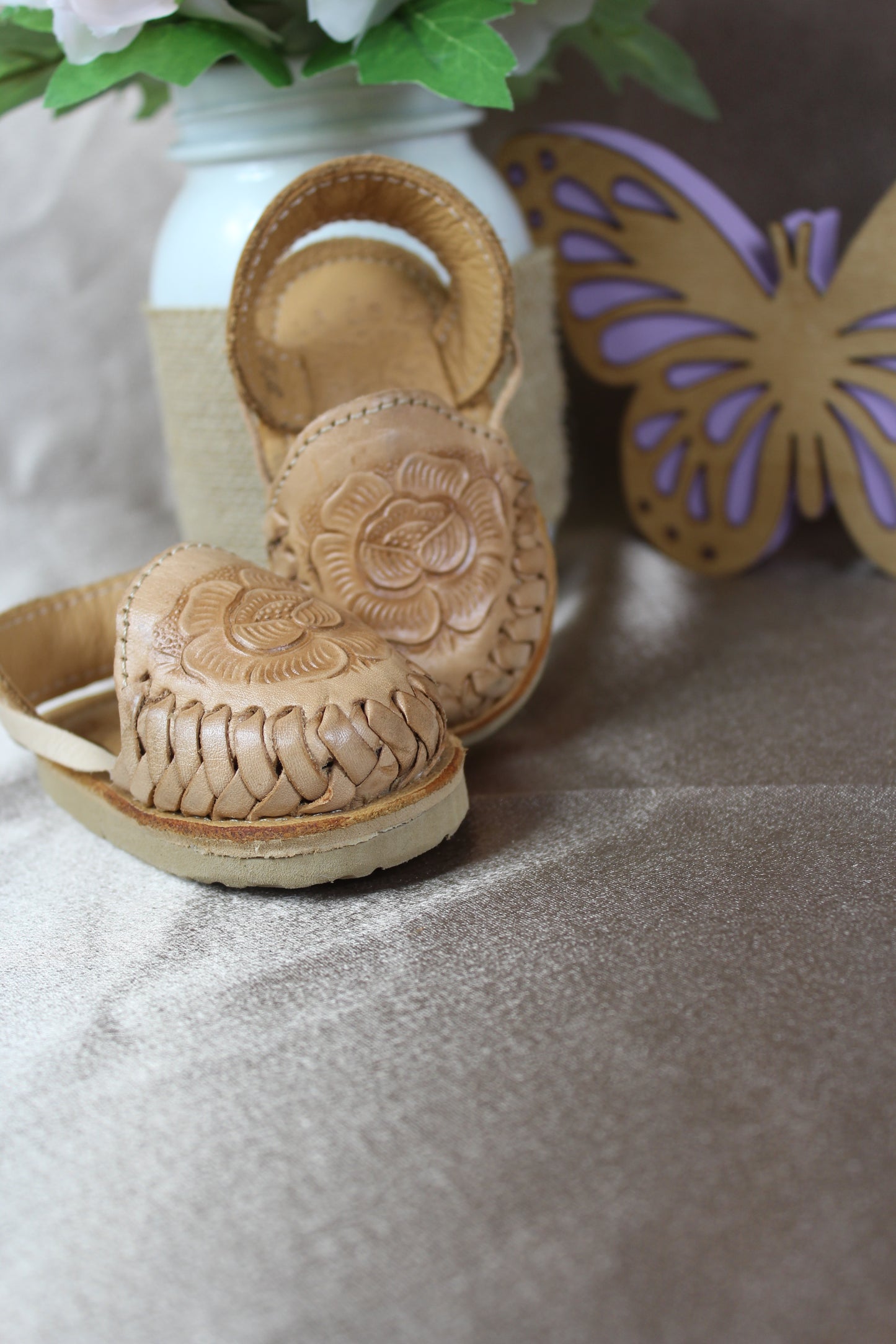 Kids & Baby cinceleado tan Bow Lace Up Mexican Huaraches Sandals