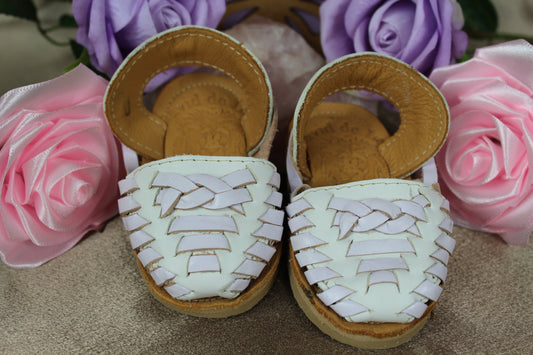Youth Kids & Baby White Woven Lace Up Mexican Leather Huaraches