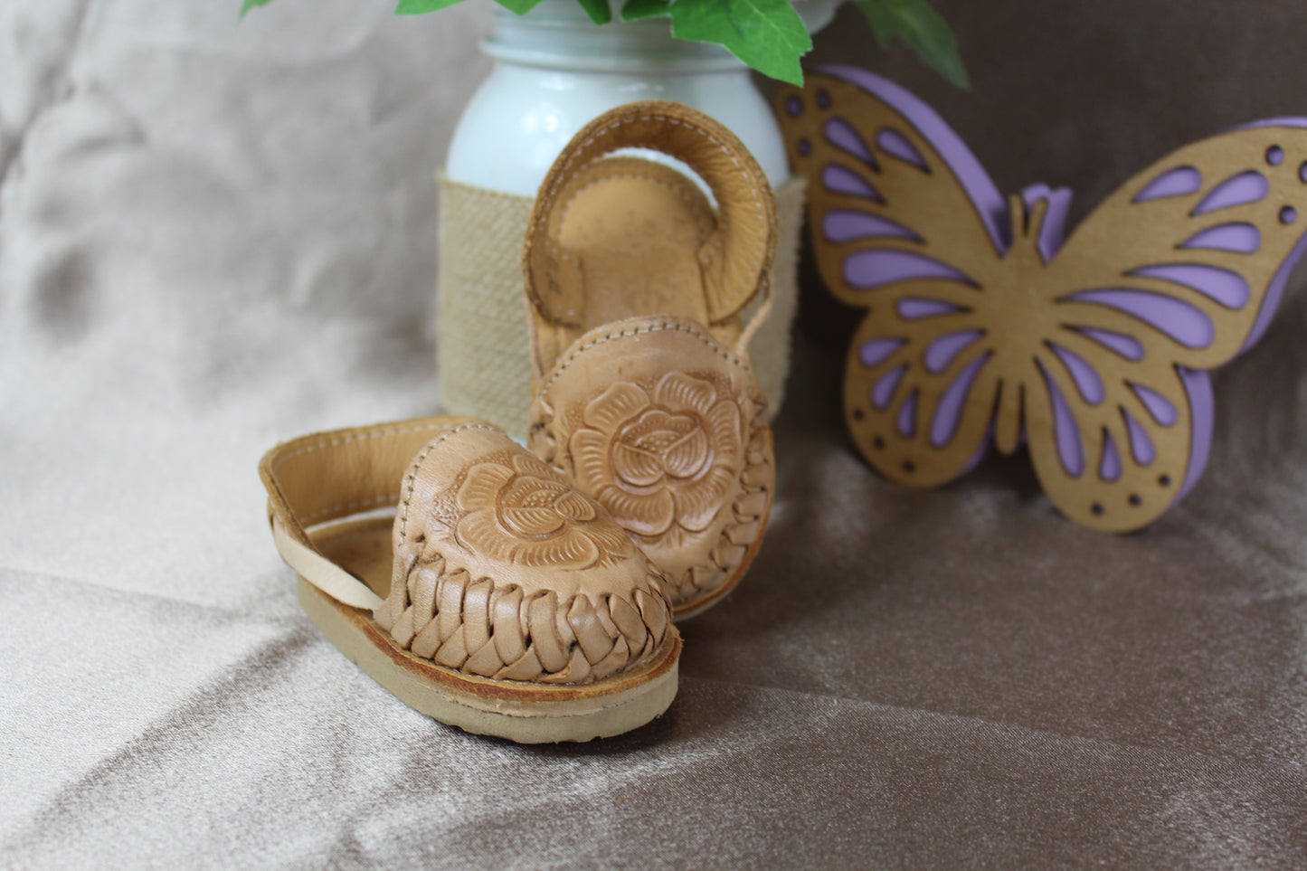 Kids & Baby cinceleado tan Bow Lace Up Mexican Huaraches Sandals