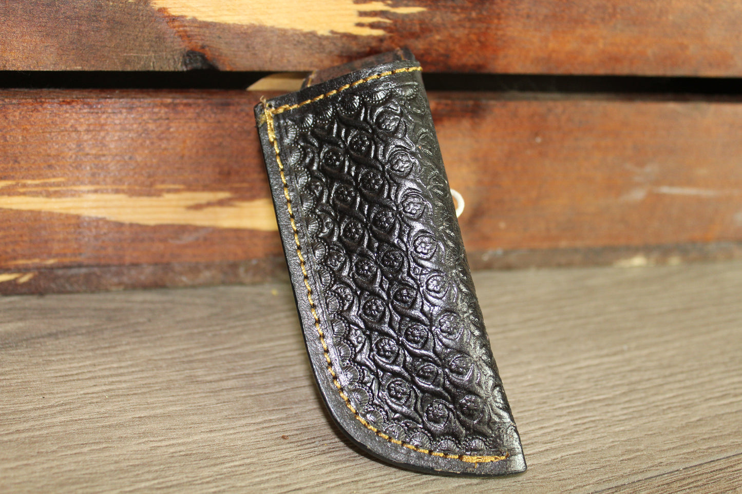 Black Leather Sheath Hand Toodled Knife Holster, Funda de Navaja Cincelado