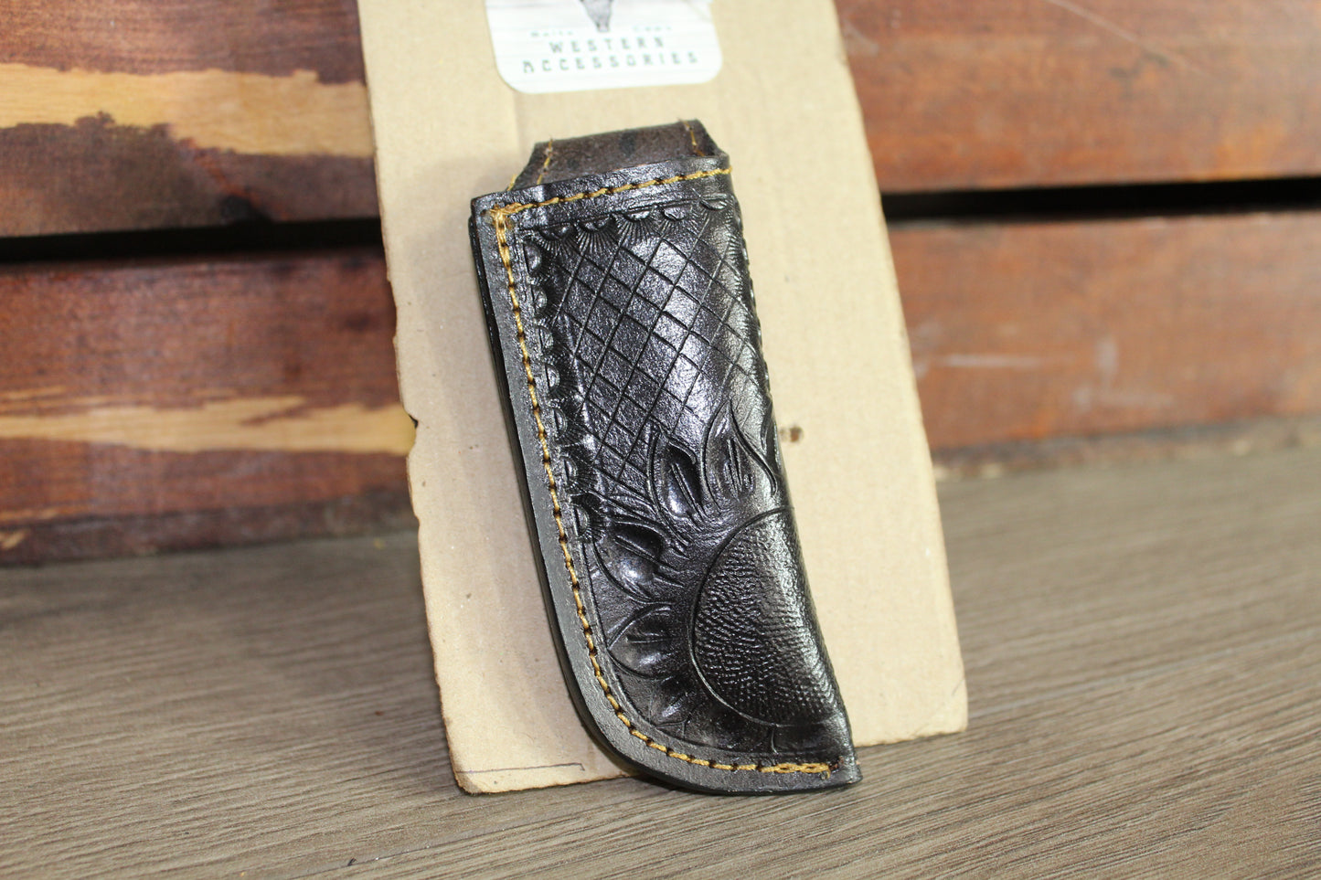 Black Leather Sheath Hand Toodled Knife Holster, Funda de Navaja Cincelado