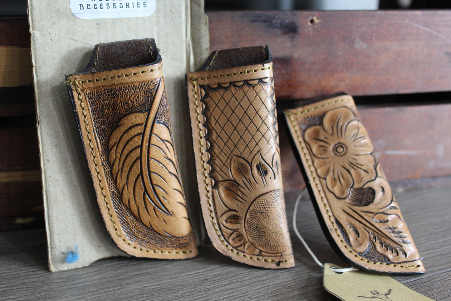 Leather Sheath Hand Toodled Knife Holster, Funda de Navaja Cincelad