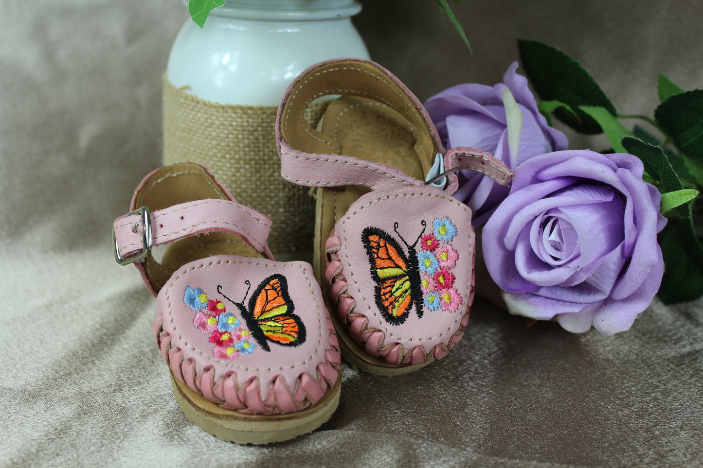 Kids & Baby Pink Butterfly Ankle Strap Mexican Huaraches Sandals