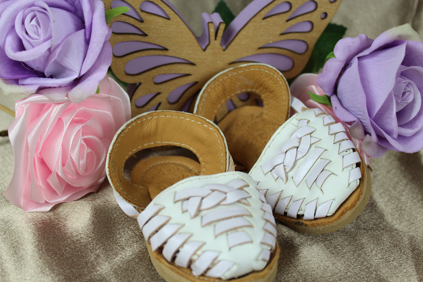 Youth Kids & Baby White Woven Lace Up Mexican Leather Huaraches