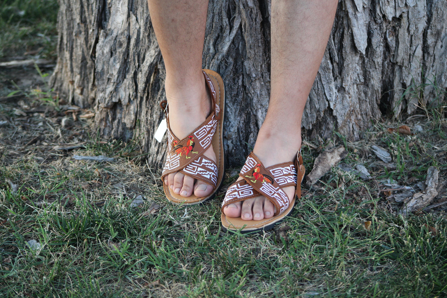 Mens Mexican Handmade Leather Cross Strap Sandals, Gallos
