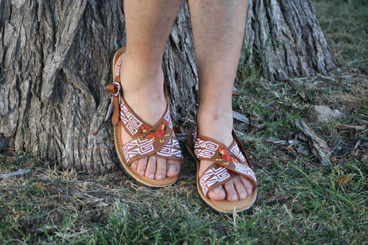 Mens Mexican Handmade Leather Cross Strap Sandals, Gallos