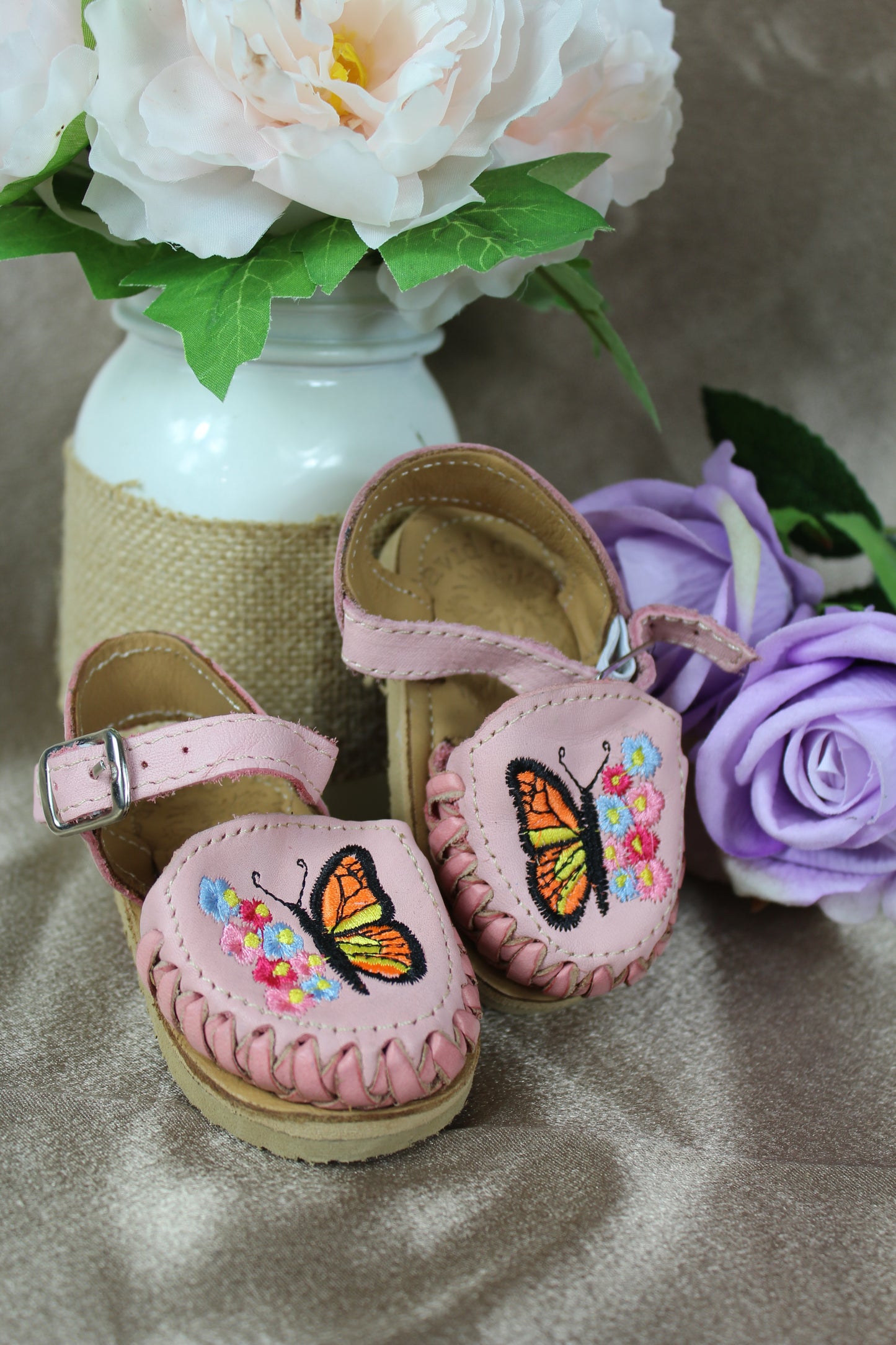 Kids & Baby Pink Butterfly Ankle Strap Mexican Huaraches Sandals