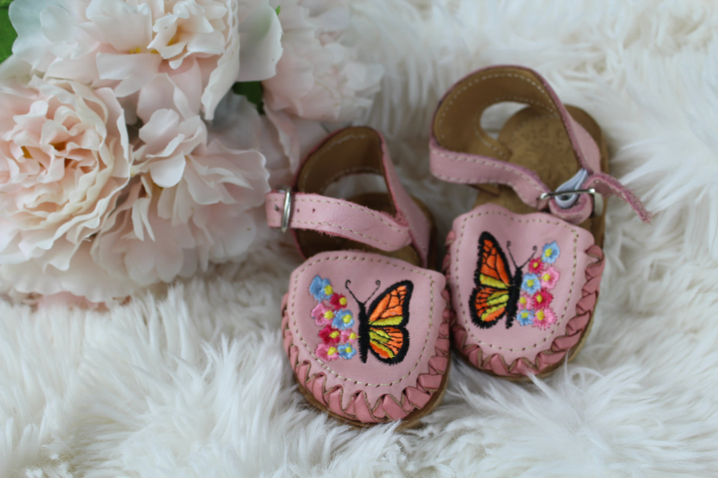 Kids & Baby Pink Butterfly Ankle Strap Mexican Huaraches Sandals