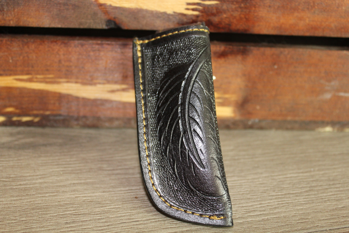 Black Leather Sheath Hand Toodled Knife Holster, Funda de Navaja Cincelado