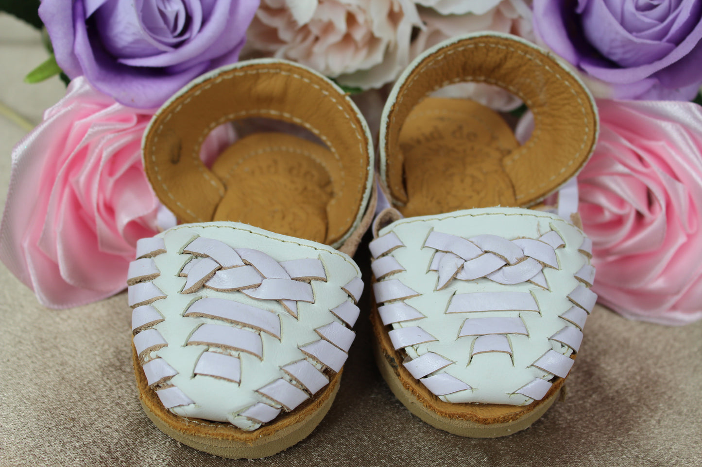 Youth Kids & Baby White Woven Lace Up Mexican Leather Huaraches
