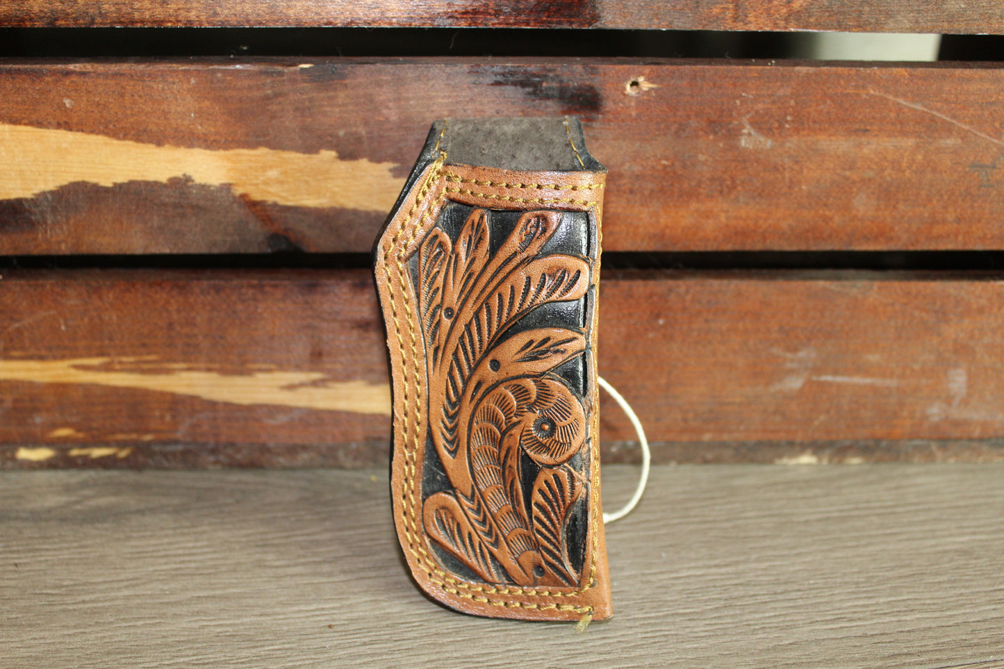 Brown Leather Sheath Hand Toodled Knife Holster, Funda de Navaja Cincelado