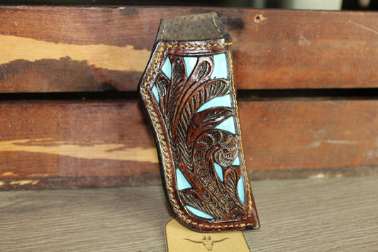 Brown Leather Sheath Hand Toodled Knife Holster, Funda de Navaja Cincelado