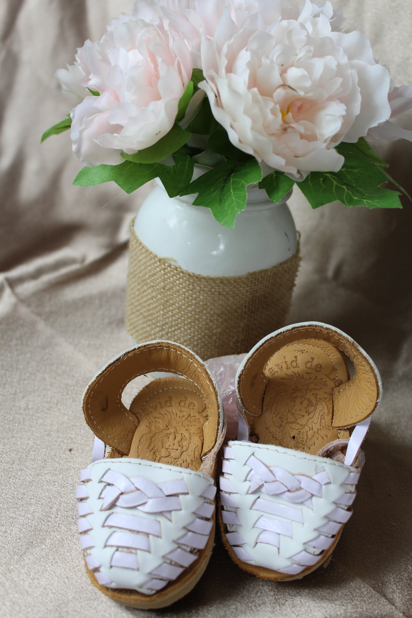 Youth Kids & Baby White Woven Lace Up Mexican Leather Huaraches