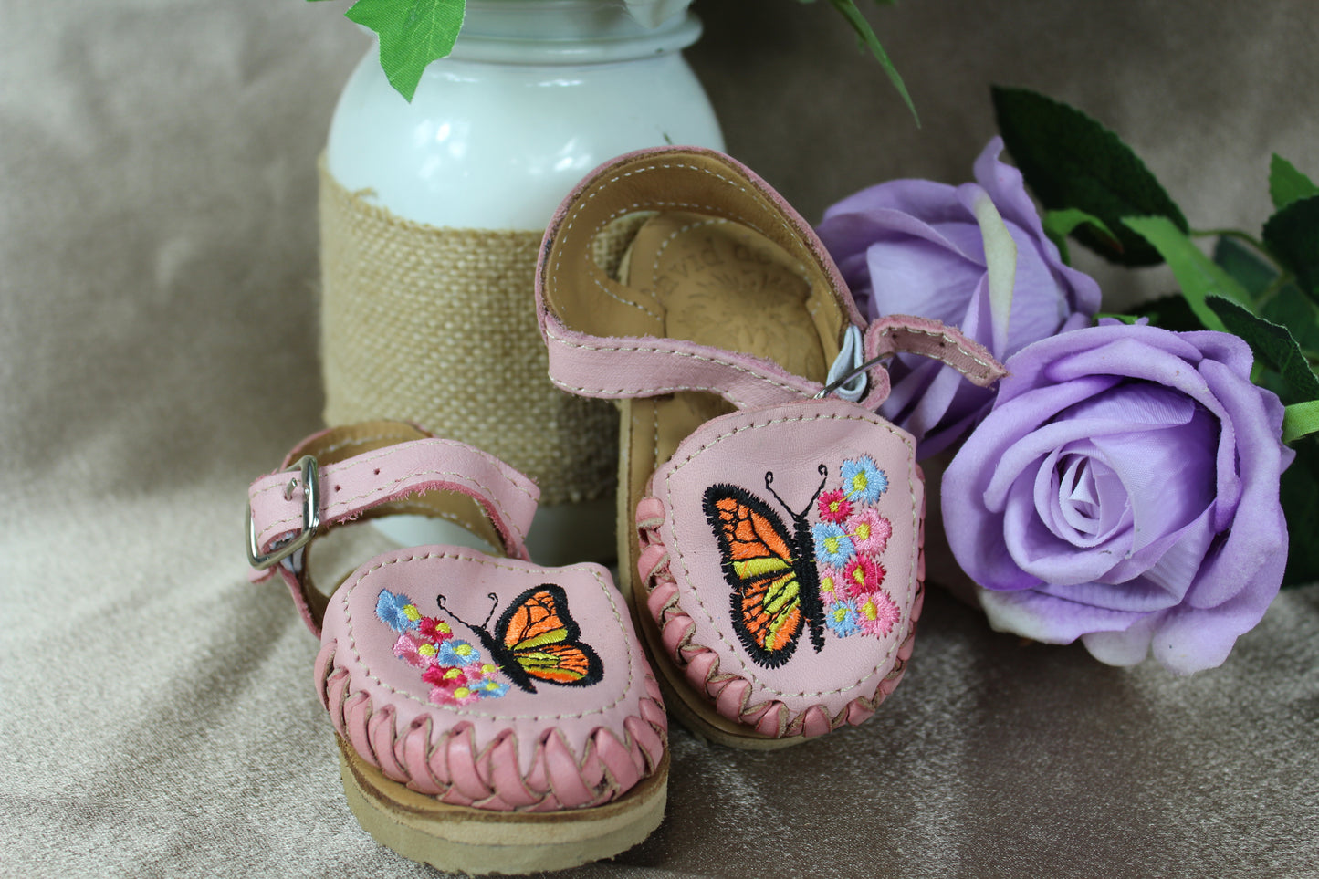 Kids & Baby Pink Butterfly Ankle Strap Mexican Huaraches Sandals