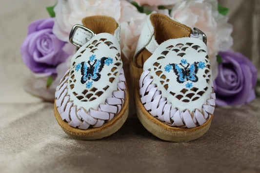 Kids & Baby White, Blue Butterfly Ankle Strap Mexican Huaraches Sandals
