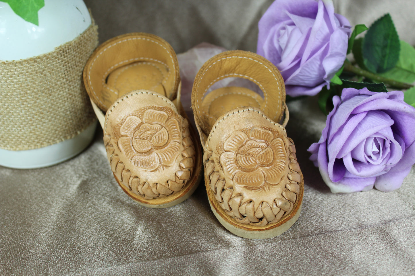 Kids & Baby cinceleado tan Bow Lace Up Mexican Huaraches Sandals