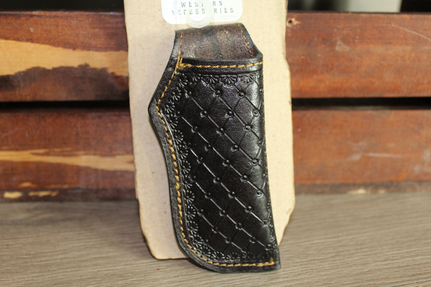 Black Leather Sheath Hand Toodled Knife Holster, Funda de Navaja Cincelado