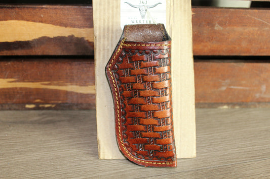 Brown Leather Sheath Hand Toodled Knife Holster, Funda de Navaja Cincelado
