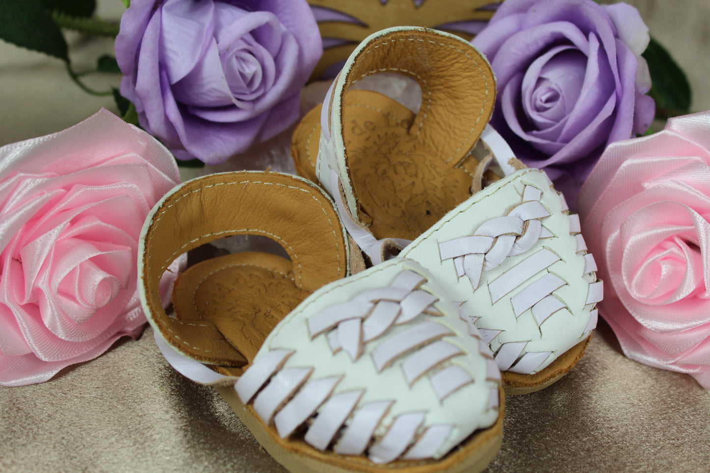 Youth Kids & Baby White Woven Lace Up Mexican Leather Huaraches