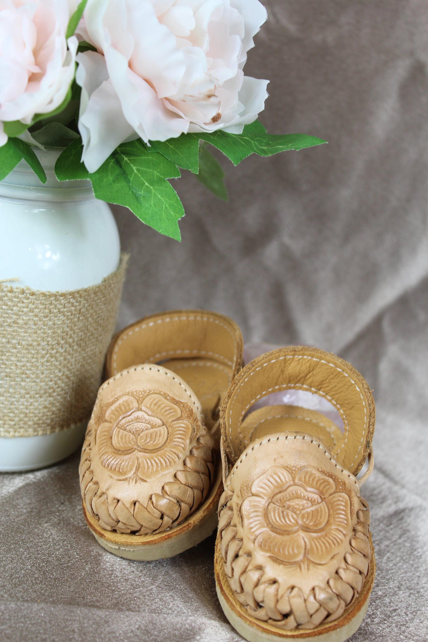 Kids & Baby cinceleado tan Bow Lace Up Mexican Huaraches Sandals