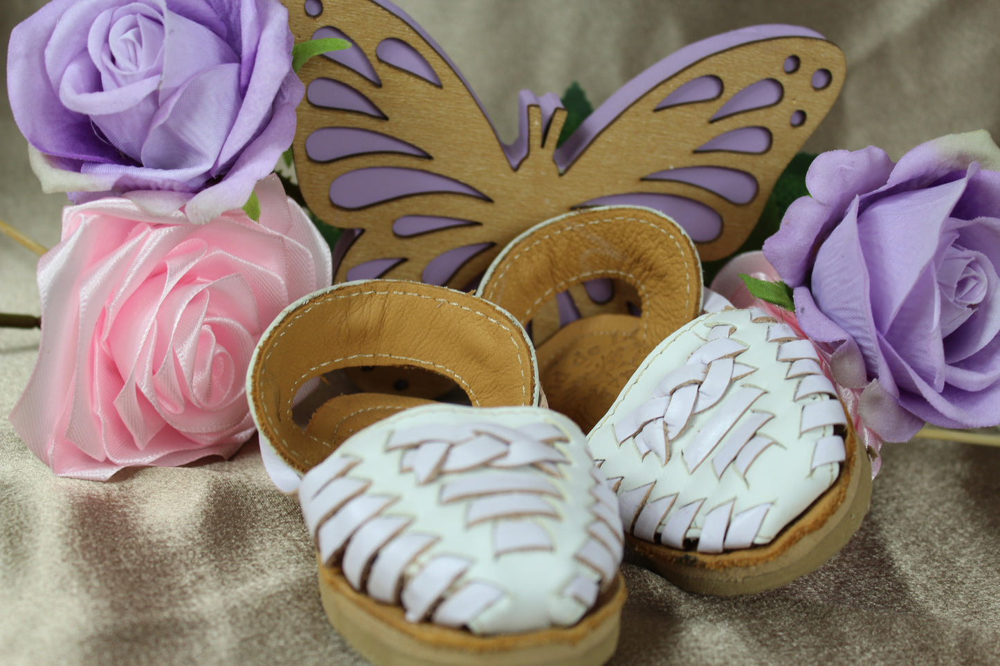 Youth Kids & Baby White Woven Lace Up Mexican Leather Huaraches