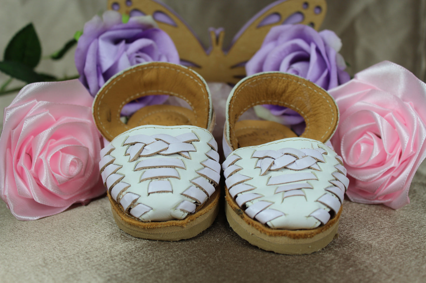 Youth Kids & Baby White Woven Lace Up Mexican Leather Huaraches