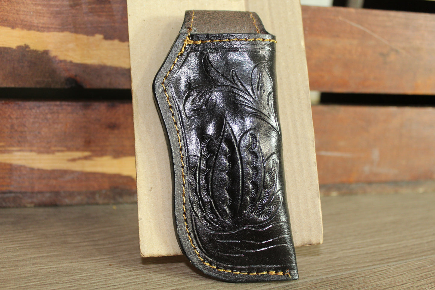 Black Leather Sheath Hand Toodled Knife Holster, Funda de Navaja Cincelado