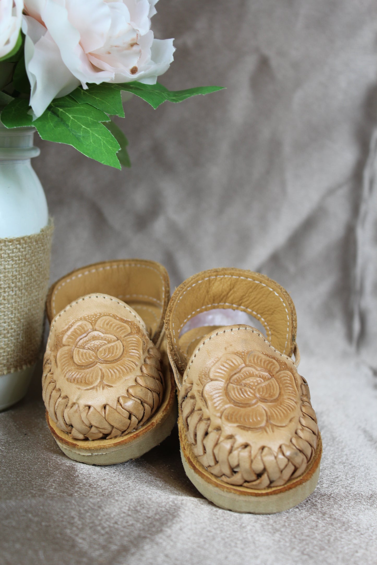 Kids & Baby cinceleado tan Bow Lace Up Mexican Huaraches Sandals