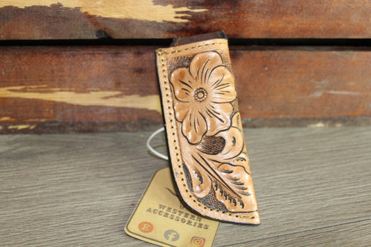 Leather Sheath Hand Toodled Knife Holster, Funda de Navaja Cincelad