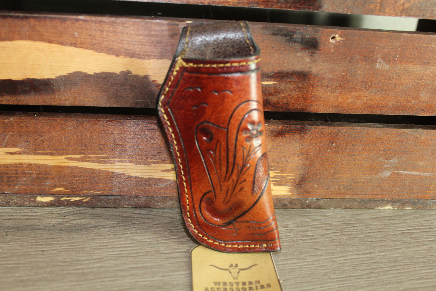 Brown Leather Sheath Hand Toodled Knife Holster, Funda de Navaja Cincelado
