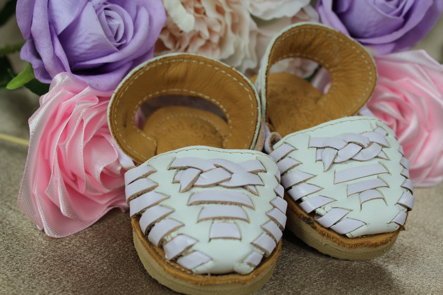 Youth Kids & Baby White Woven Lace Up Mexican Leather Huaraches