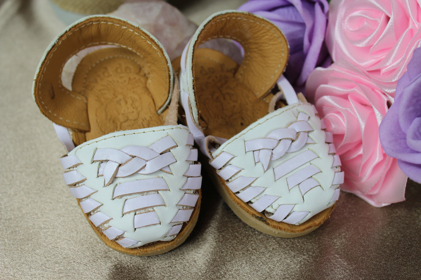 Youth Kids & Baby White Woven Lace Up Mexican Leather Huaraches