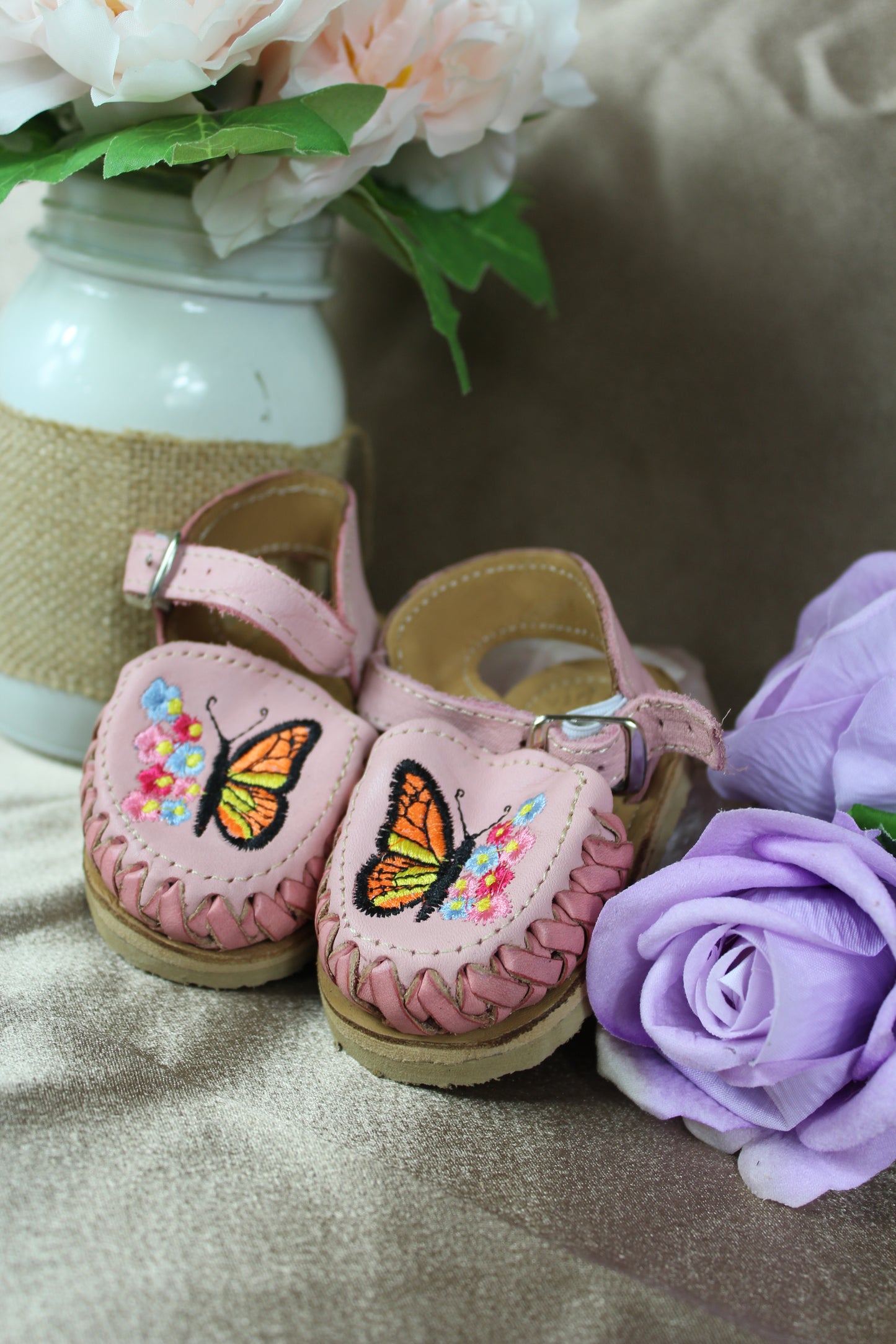 Kids & Baby Pink Butterfly Ankle Strap Mexican Huaraches Sandals