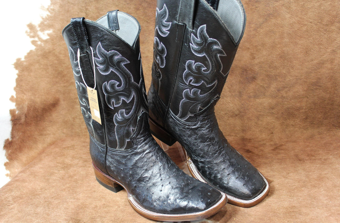 Genuine Western ostish leather cowboy boots, black, size 9.5 US. USA.