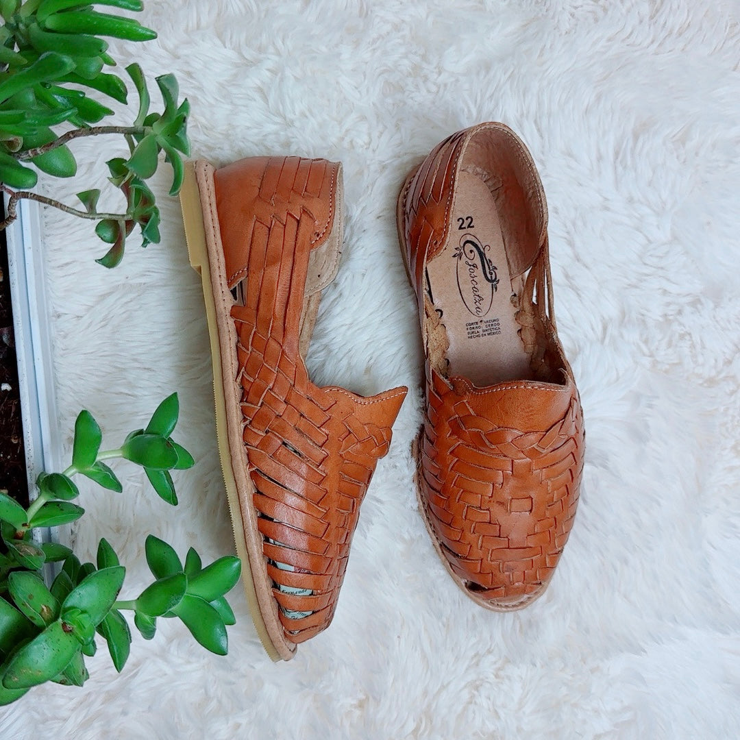 Huaraches Woven Leather Slip On Sandals, Mexico Handmade Flats Shoes TAN