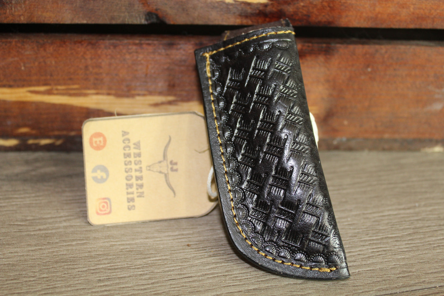 Black Leather Sheath Hand Toodled Knife Holster, Funda de Navaja Cincelado