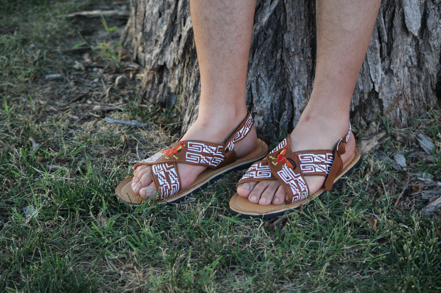 Mens Mexican Handmade Leather Cross Strap Sandals, Gallos